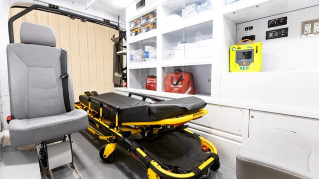 Stretcher, flexible seating, and storage in Mobile Response Unit