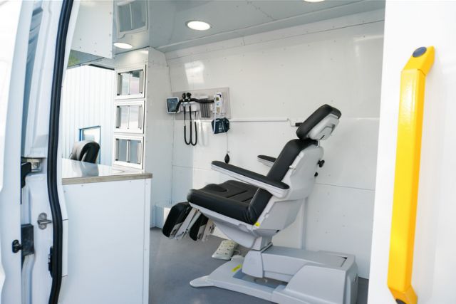 Equipment inside a mobile medical van