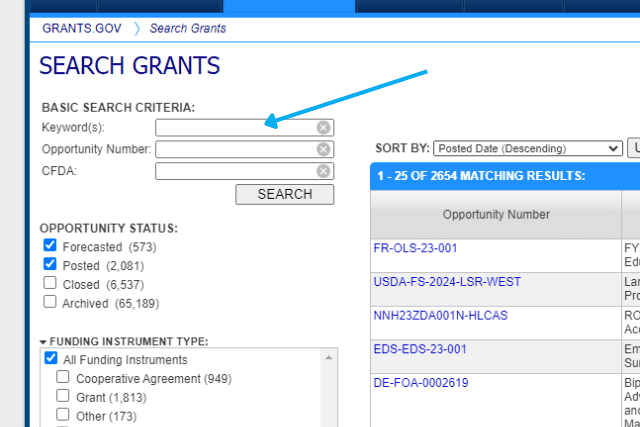Search Grants Field example