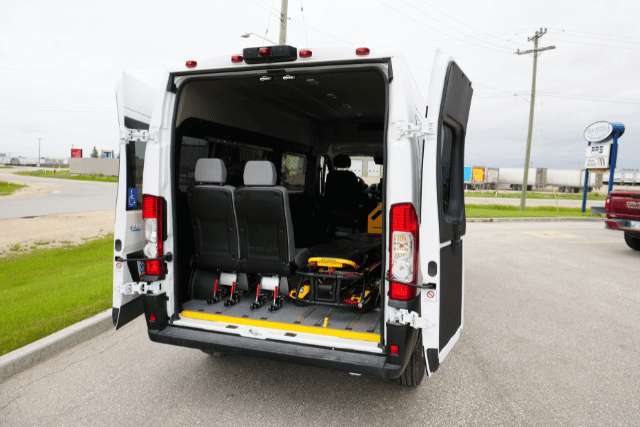 Rear view of a P4 3-in-1 Van with stretcher